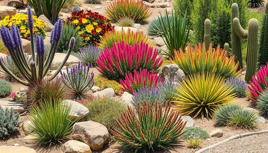 Beautiful xeriscaped garden showcasing how to xeriscape with diverse, colorful plants.