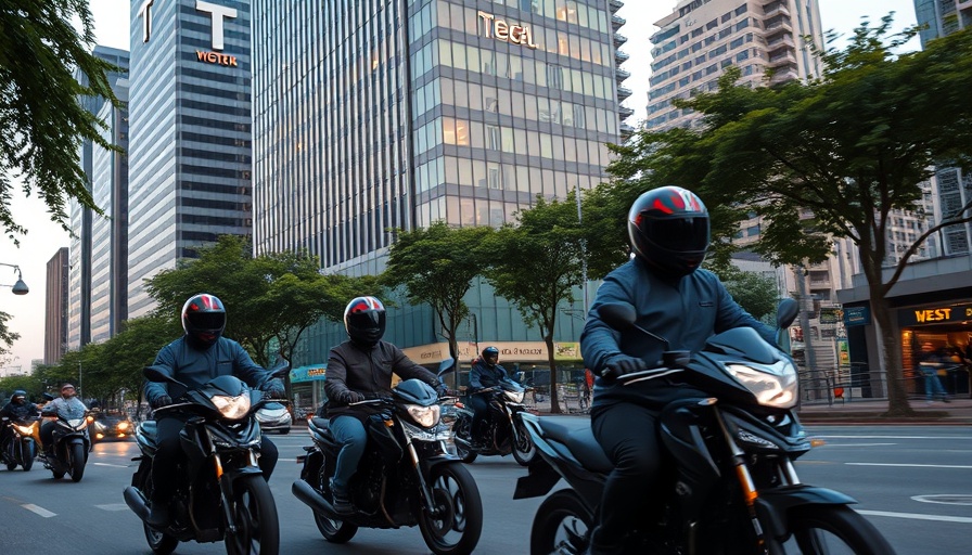 GoTo Indonesia Fintech Strategy scene in urban Jakarta with motorbikes.