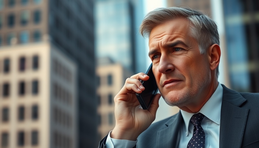 Mature man concerned on phone in urban setting