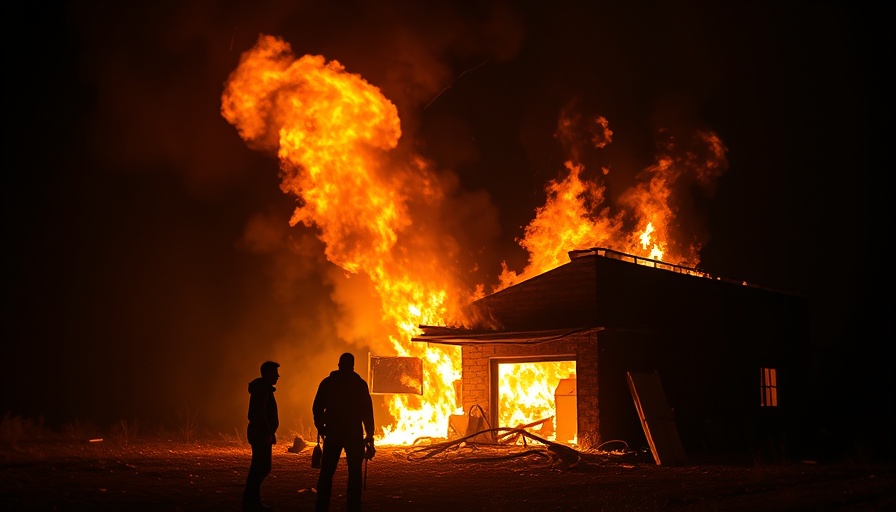 Dramatic night fire scene with silhouetted figures, related to Globus Maritime earnings miss.