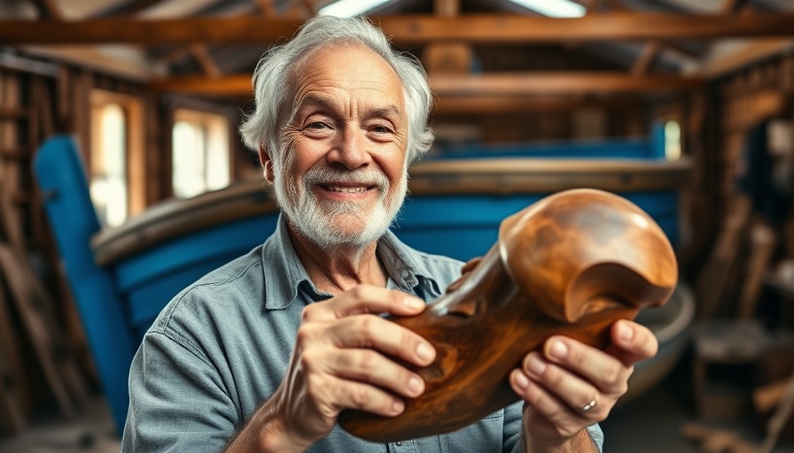 Elderly man with carved object in workshop, promoting Indigenous voices in ocean conservation.