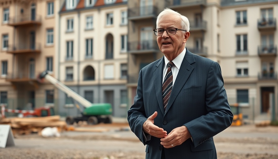 Elderly man giving a speech on Blackstone investment in Europe at a construction site.