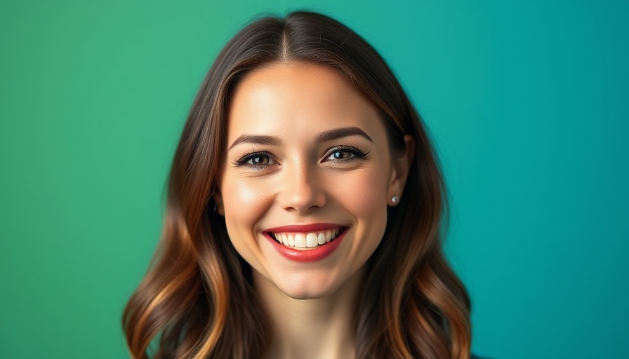 Chernobyl's Impact on Business Leadership, woman smiling, green and blue background.