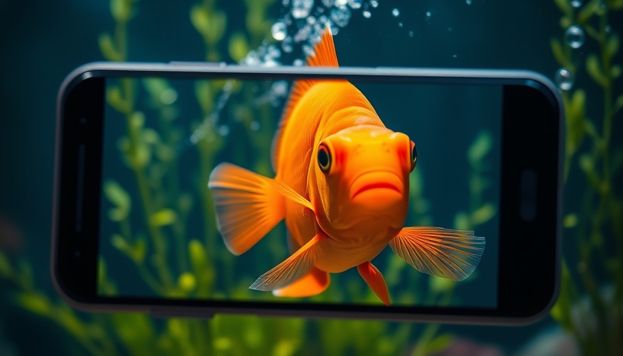 Vivid fish partially framed by phone screen in Adobe Firefly app.