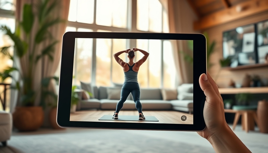 Tablet showing a virtual workout session at home