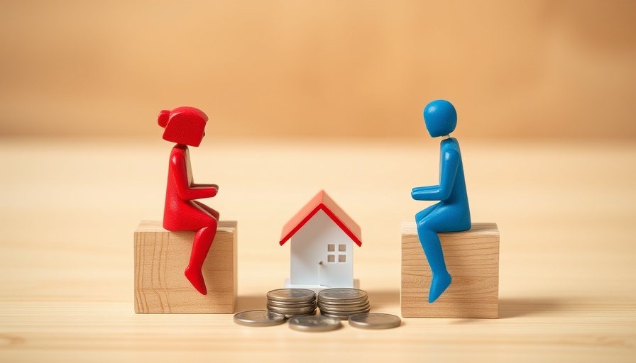 Symbolic representation of selling a house during a divorce with figurines and house model.