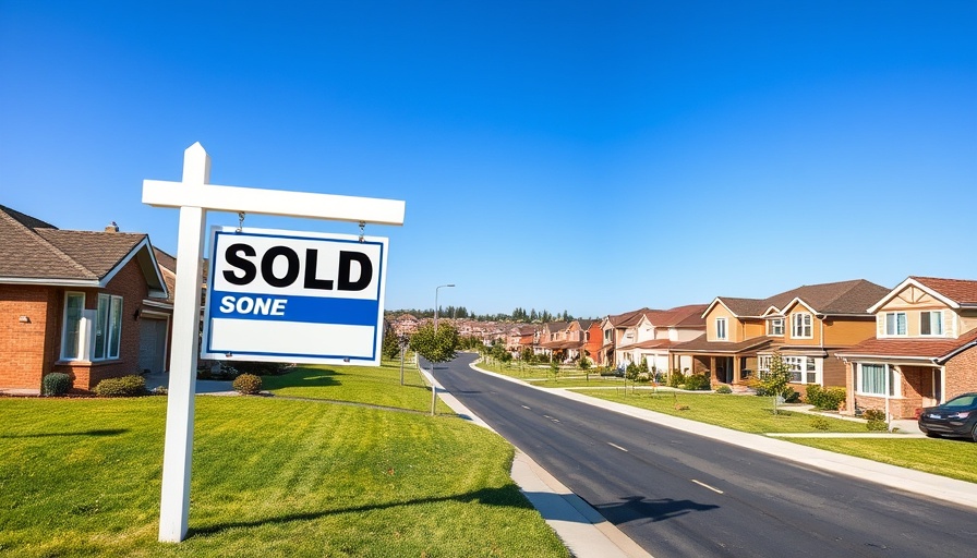 Sold home sign in suburban neighborhood under sunny sky.