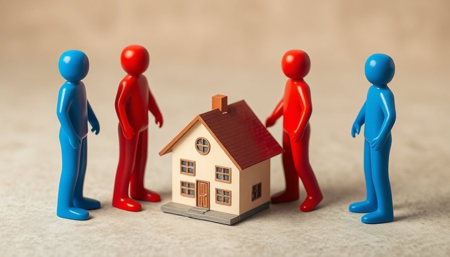 Symbolic figures and model house, representing selling a house during a divorce.
