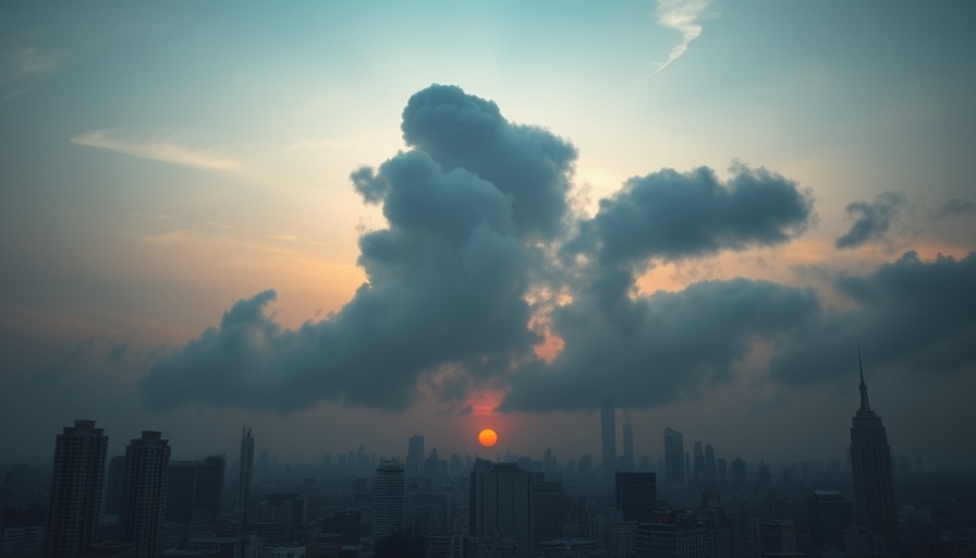 Urban cityscape with dense smoke highlighting tension, Netanyahu conflict resolution strategies.