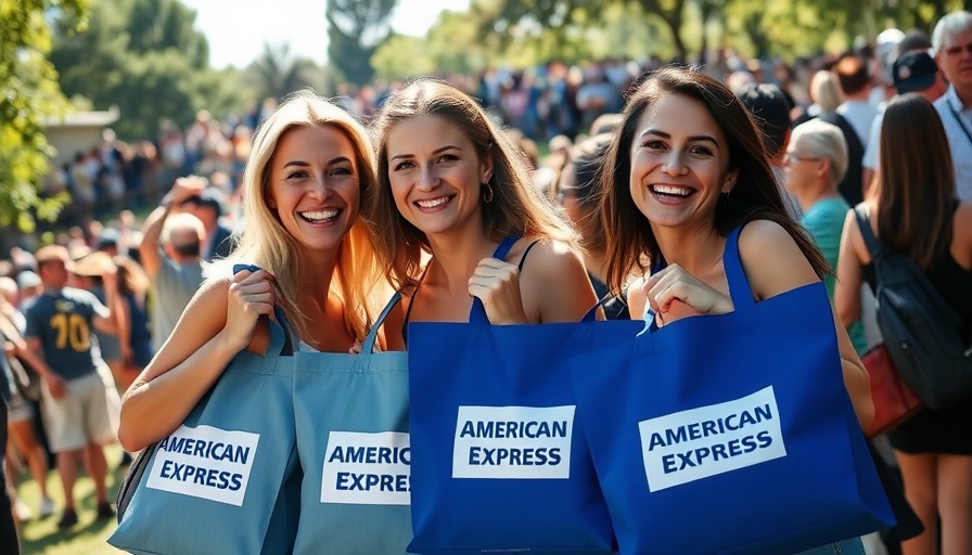 Happy women with American Express tote bags at outdoor event