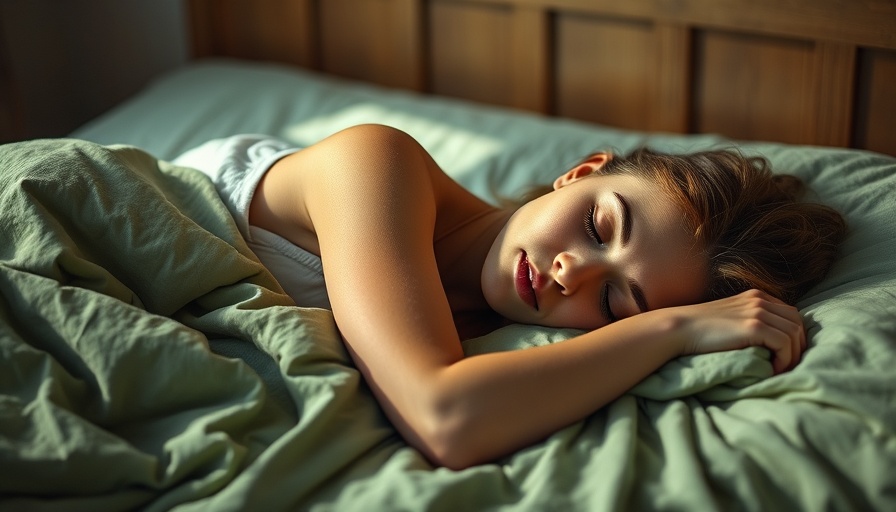 Calm woman sleeping, soft green sheets, highlighting serenity.