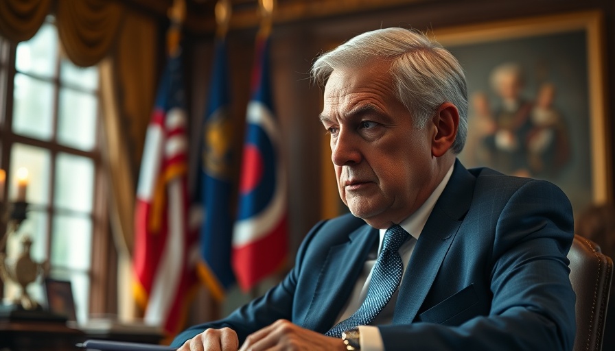 Japan exports drop due to US tariffs, thoughtful older man in formal office.