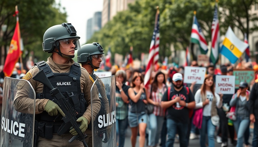 National Guard soldiers and protesters during deployment in Los Angeles