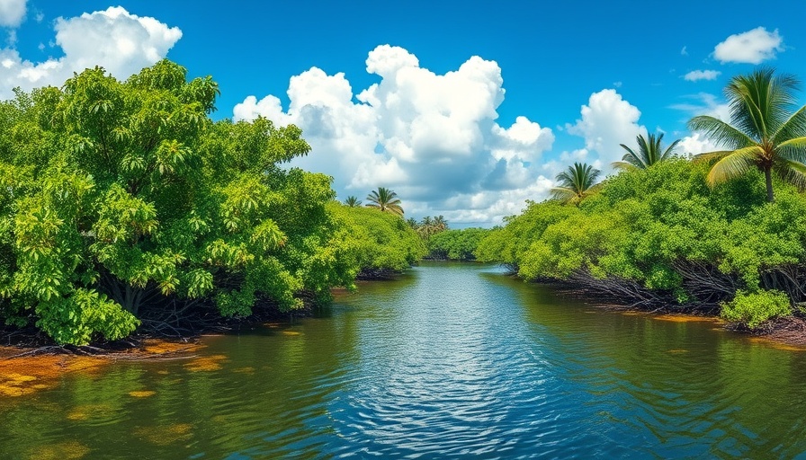 Tropical mangroves and water, showcasing blue carbon economy initiatives in the Philippines.