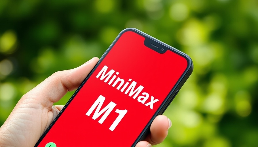 Smartphone with 'MiniMax M1' text, symbolizing AI training cost reduction.