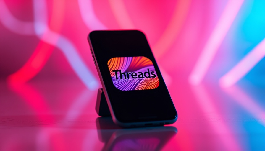 Threads app icon on smartphone screen with neon background