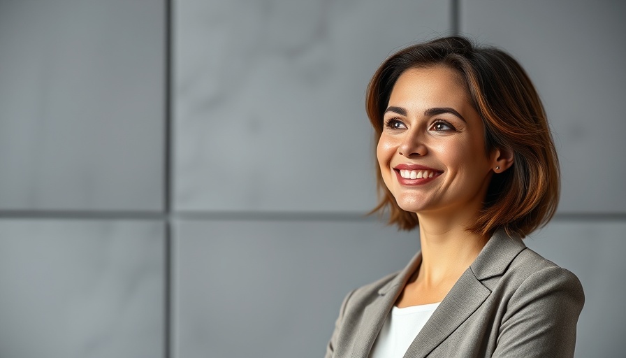 Professional event speaker card with woman smiling for raising a series C funding.
