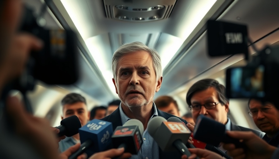 Man discusses transportation funding with media on plane.