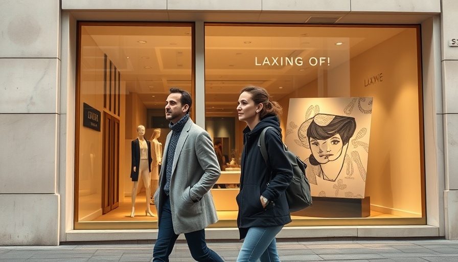 Luxury storefront with pedestrians, highlighting market challenges.