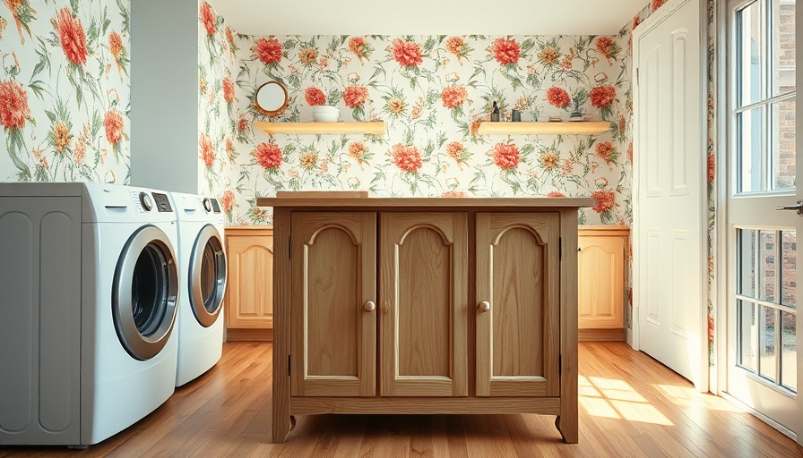 Laundry room renovation showcasing a wooden island in progress.