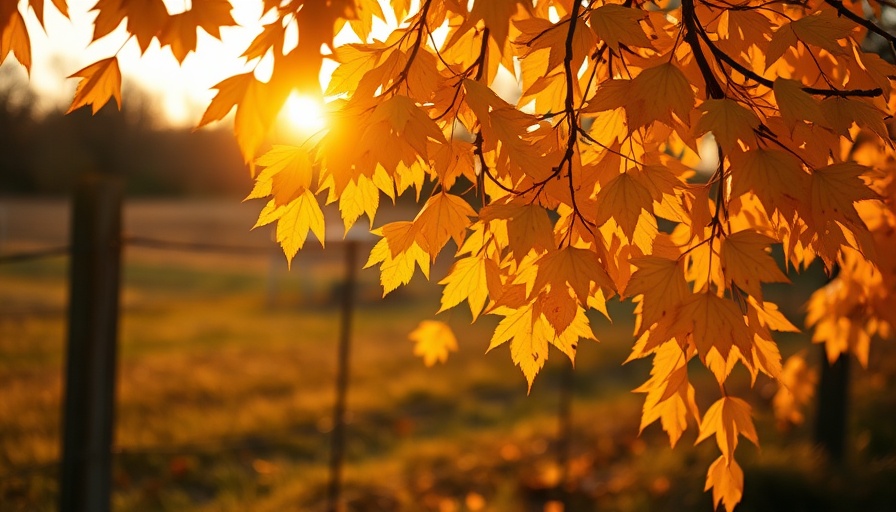 Golden autumn leaves in Lexington KY countryside with warm sunlight.