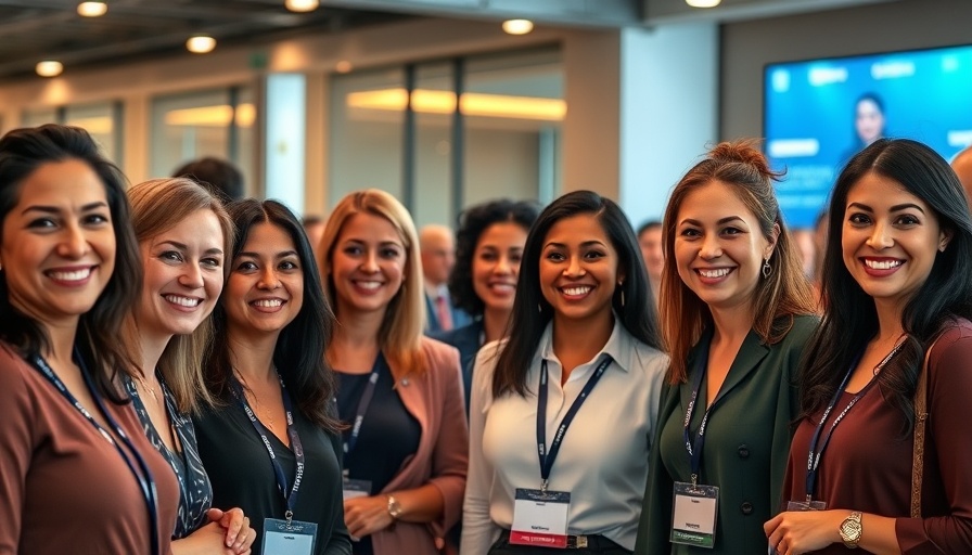 Diverse businesswomen networking event indoor setting with badges.