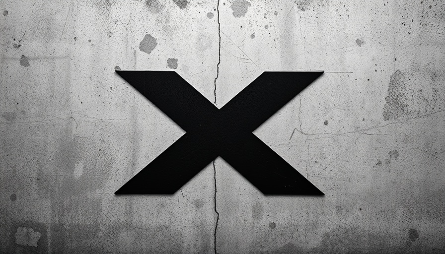 Bold black X logo on a textured concrete wall.