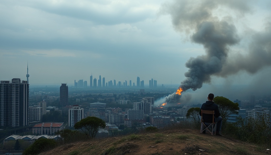 A person overlooking a city with rising smoke, Iran internet shutdown.