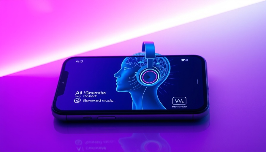 AI-generated music labeling on smartphone interface with digital art.
