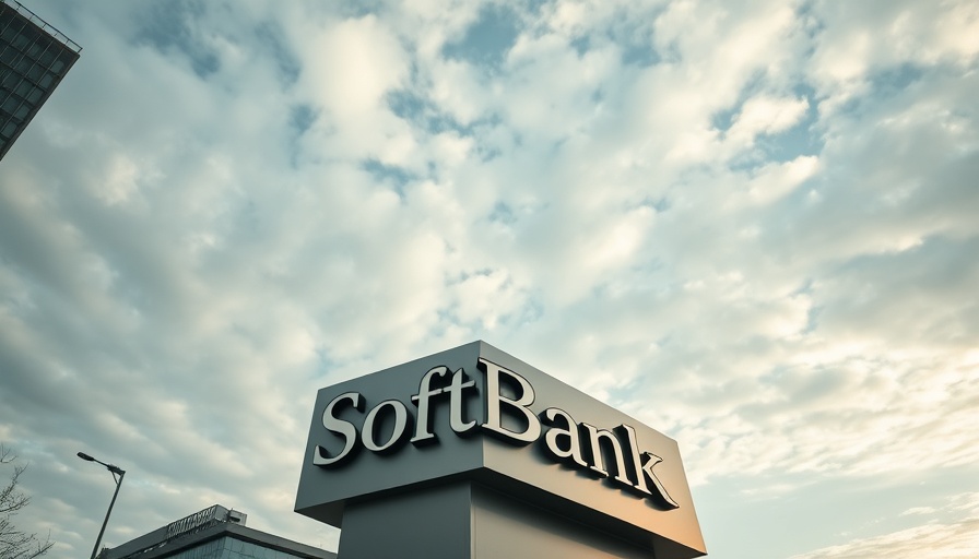 SoftBank logo sign under cloudy sky representing AI industrial complex.