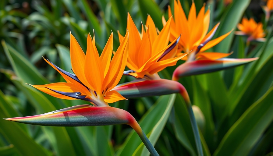 Vibrant Bird of Paradise flowers blooming in a lush garden