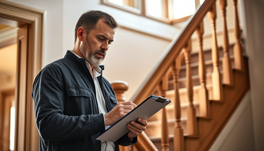 Home inspection costs: inspector assessing staircase with clipboard.
