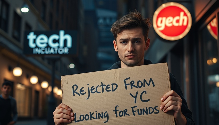 Rejected startup founder seeking funds, nighttime scene, urban setting.