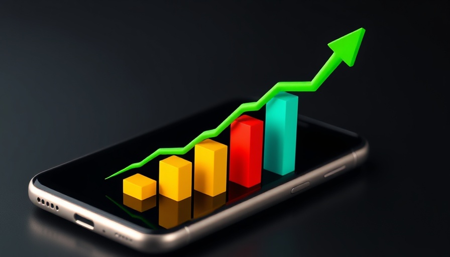 Market analysis graph with rising arrow on smartphone.