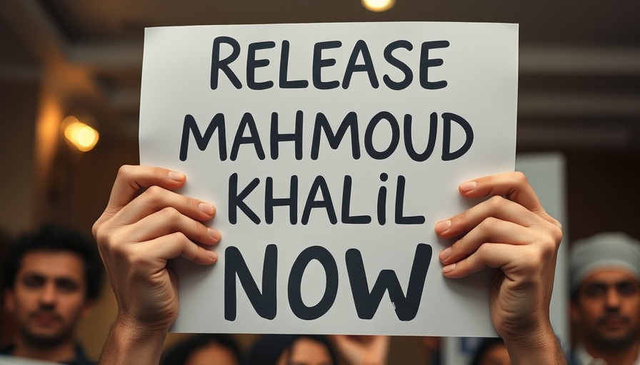 Pro-Palestinian activist holding a protest sign for Mahmoud Khalil's release.