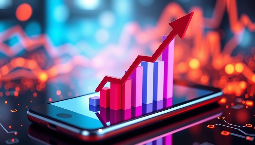 3D financial graph on smartphone screen for stock market news.