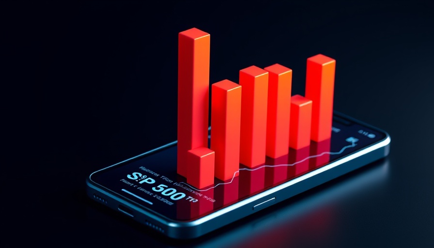3D bar graph on smartphone illustrating S&P 500 rise, relating to Iran nuclear talks conflict.