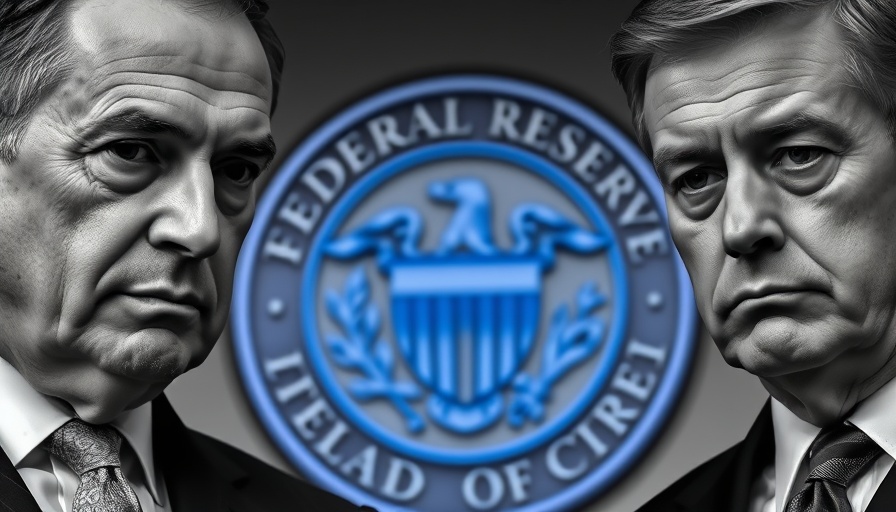 Federal Reserve emblem with two men, suggesting interest rate cuts.