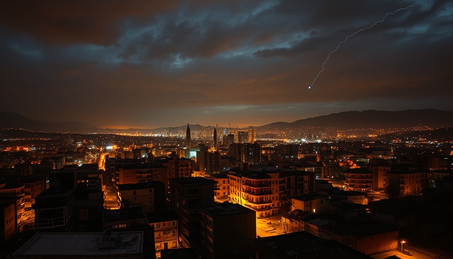 War-torn Tehran cityscape with map route, my exit from wartime Iran.