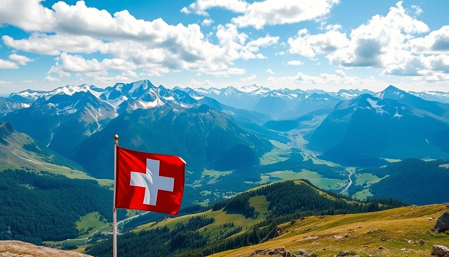 Swiss mountains with flag, symbolizing Switzerland and inheritance tax referendum.