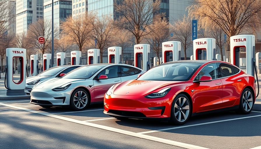 Tesla cars charging at station, symbolizing future of electric vehicles.