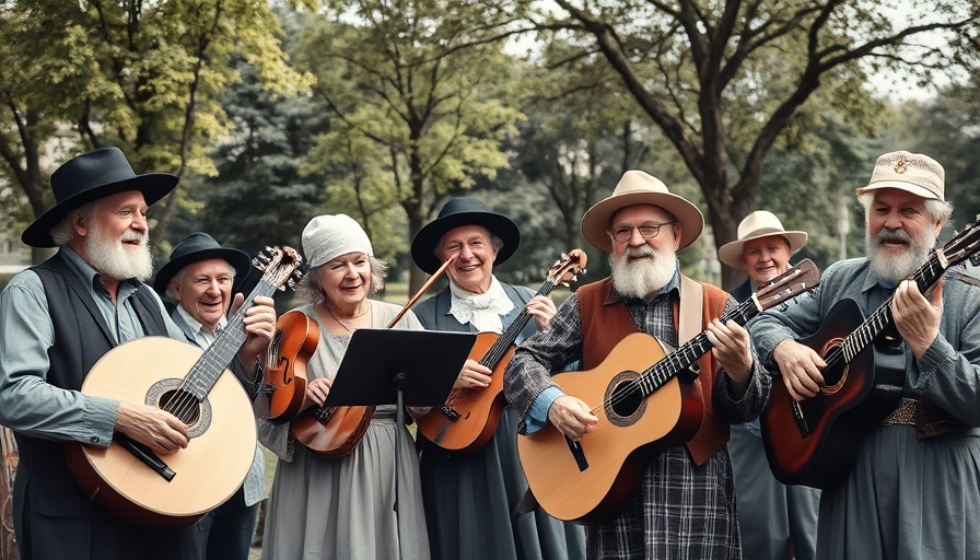 Elderly musicians at Juneteenth celebration in vintage attire, playing instruments, black-and-white.
