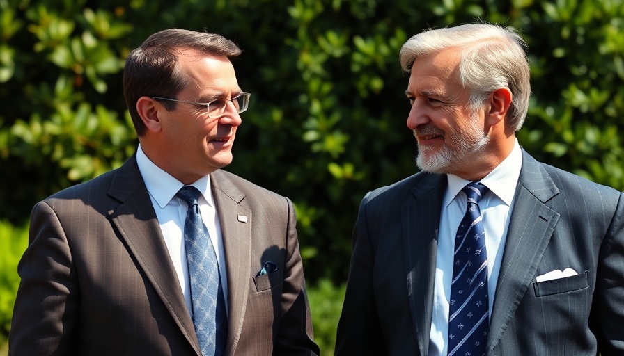 Two men in suits talking outdoors, related to U.S. treasury bonds.