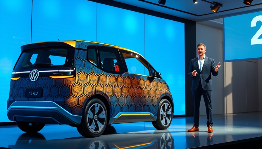 Volkswagen robotaxi ID. Buzz presentation in Los Angeles with presenter.