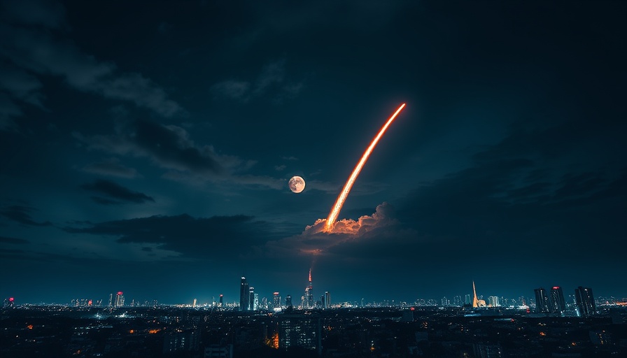 Night cityscape with rocket trail, indicating swift action by Israel on Iran.