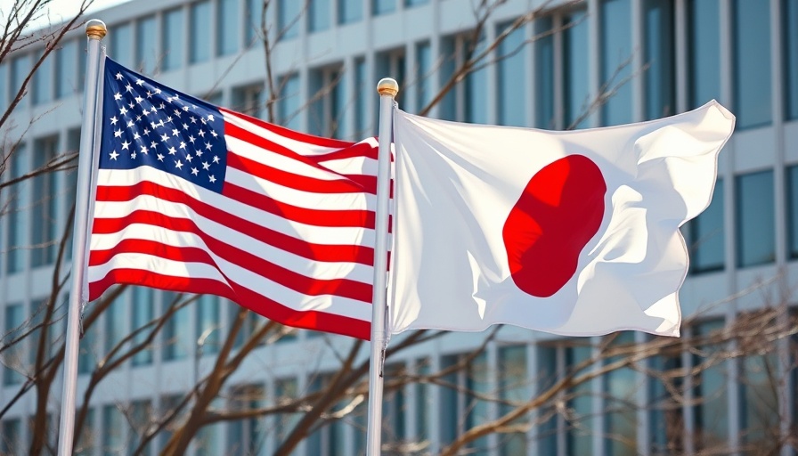 US and Japan flags waving together symbolically.