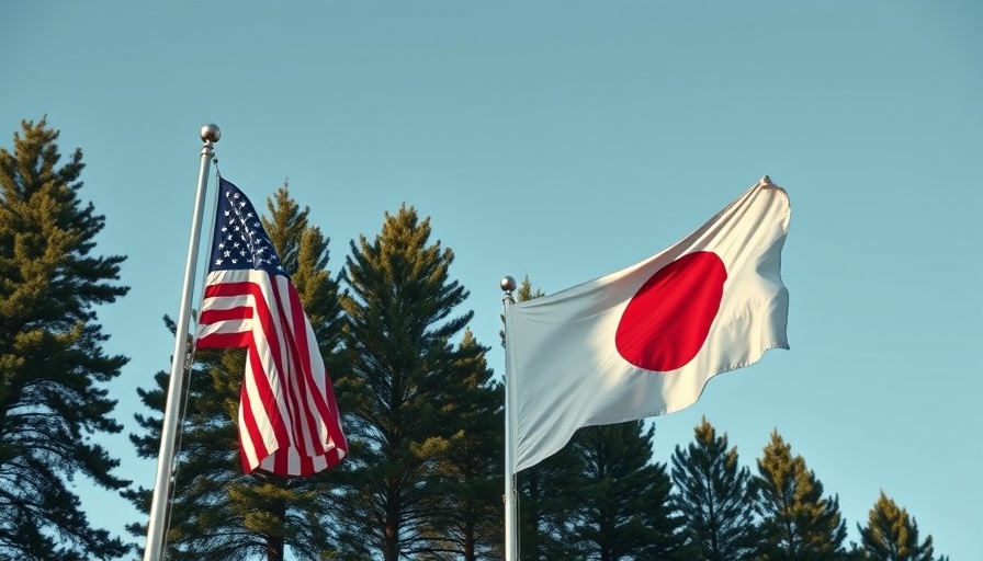 Flags of the USA and Japan waving together, international diplomacy.