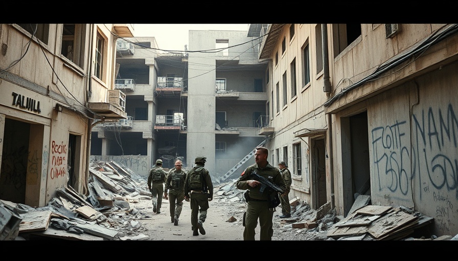Middle East tensions impact on damaged urban area and investigation team.