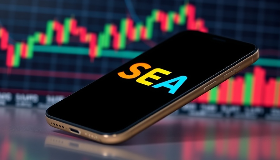 Smartphone showing SEA logo with financial charts in the background, highlighting financial services driving Southeast Asia tech startups.