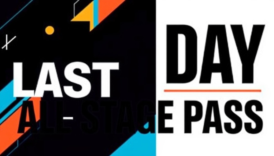TechCrunch All Stage Pass last day event banner, bold geometric design.